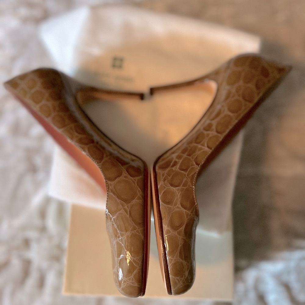 NEW IN BOX KATE SPADE KAROLINA CAMEL CROC HEELS SIZE 7.5 - Picture 8 of 13